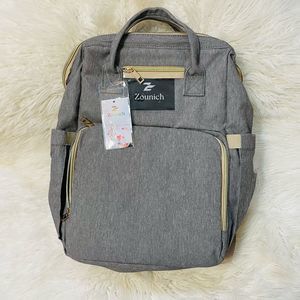 Zounich Grey Multifunctional Baby Diaper Bed Bag Travel Backpack